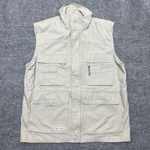 Columbia Utility Vest Mens Large Beige Canvas Multi Pocket Full Zip Outdoor